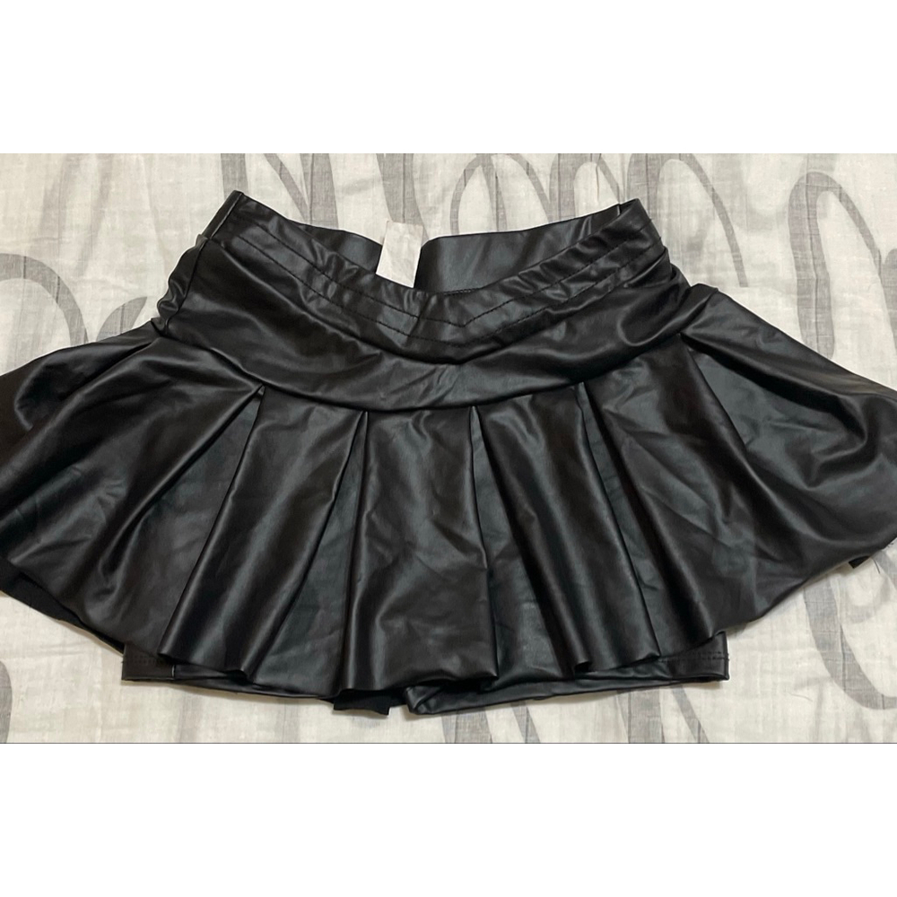 Black Faux Leather Pleated Mini Skirt